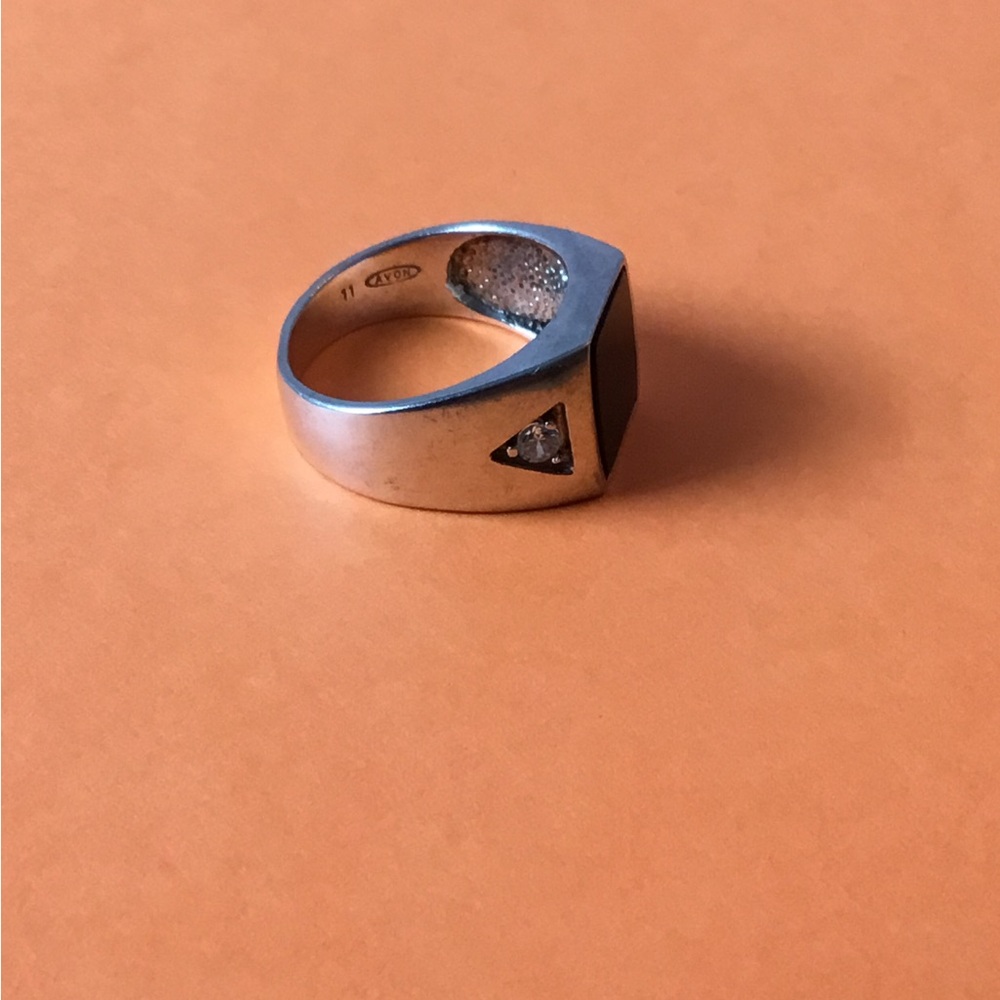 Vintage Avon Men's Ring Sterling 925 Black Onyx & Side Baguette Stones,size 10.5 - Picture 4 of 11